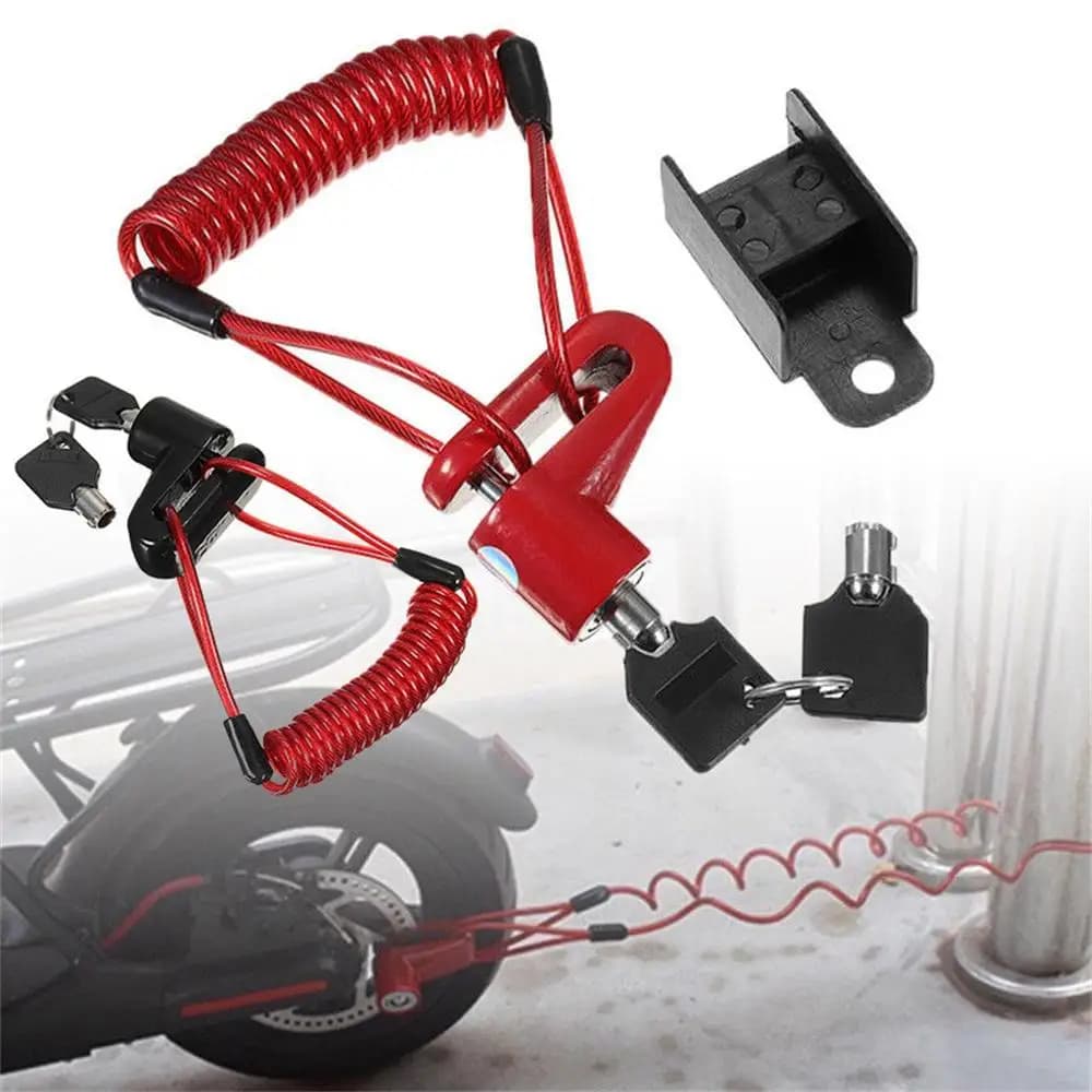 Lucchetto antifurto per mozzo ruota di scooter elettrico, bicicletta, moto, blocco freno a disco con cavo, blocco freno a disco + corda di promemoria