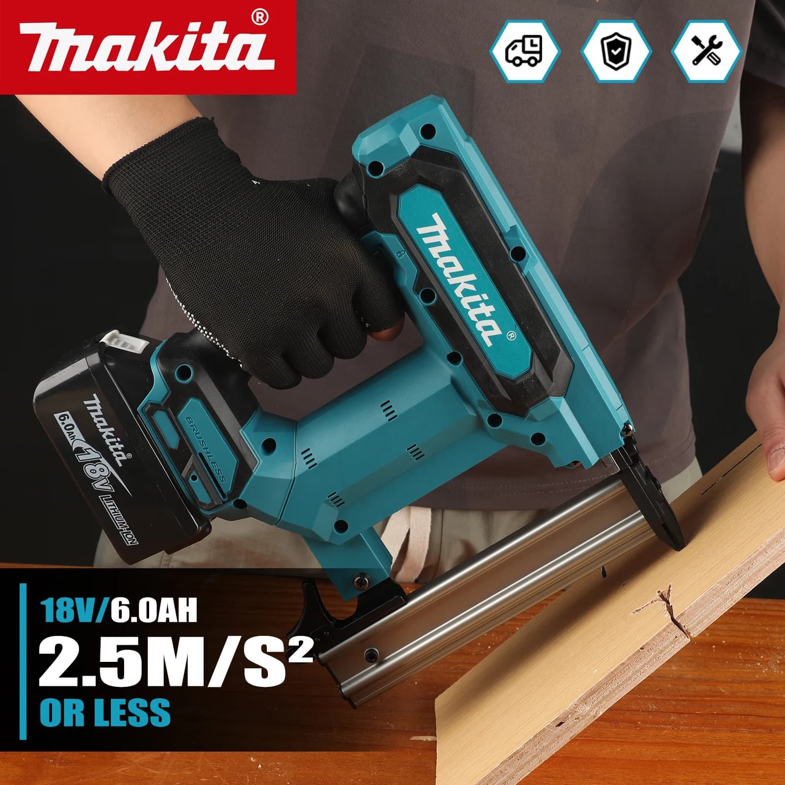 Makita F30 Brushless Nail Gun Cordless Electric Stapler 18V Ergonomic Grip Woodworking Tool Without Battery