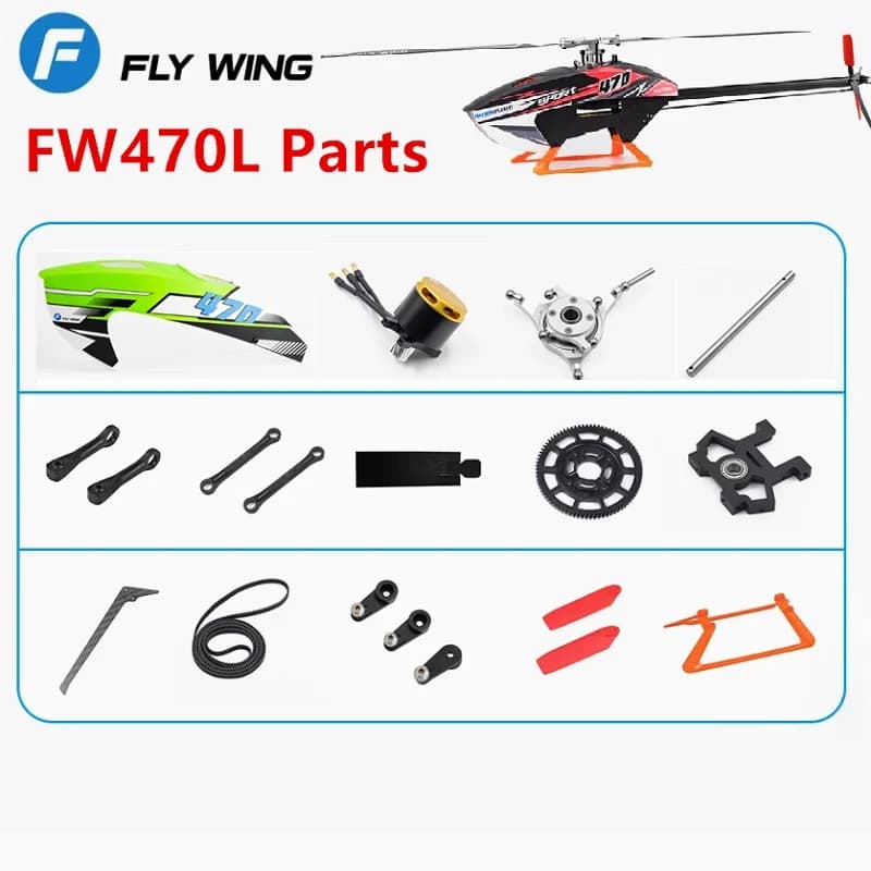 FLY WING FW470L RC Elicottero Pezzi di ricambio Accessorio Motore Lama principale Ingranaggio Atterraggio Asse orizzontale Albero Baldacchino Cintura
