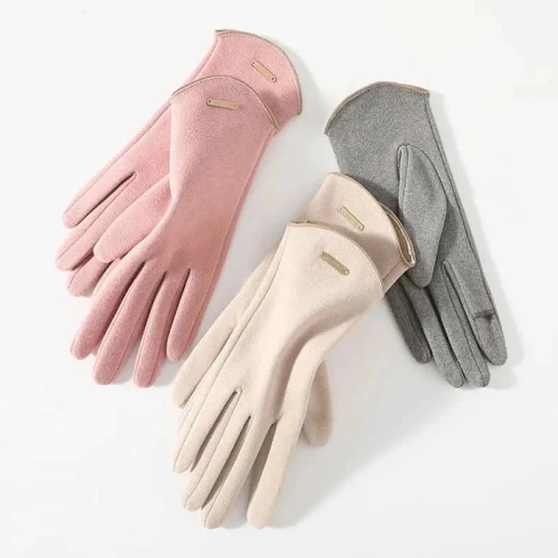 Women's Autumn Winter Gloves Keep Warm Touch Screen Solid Simple Cycling Guide Suede Elegant Windproof Fabric