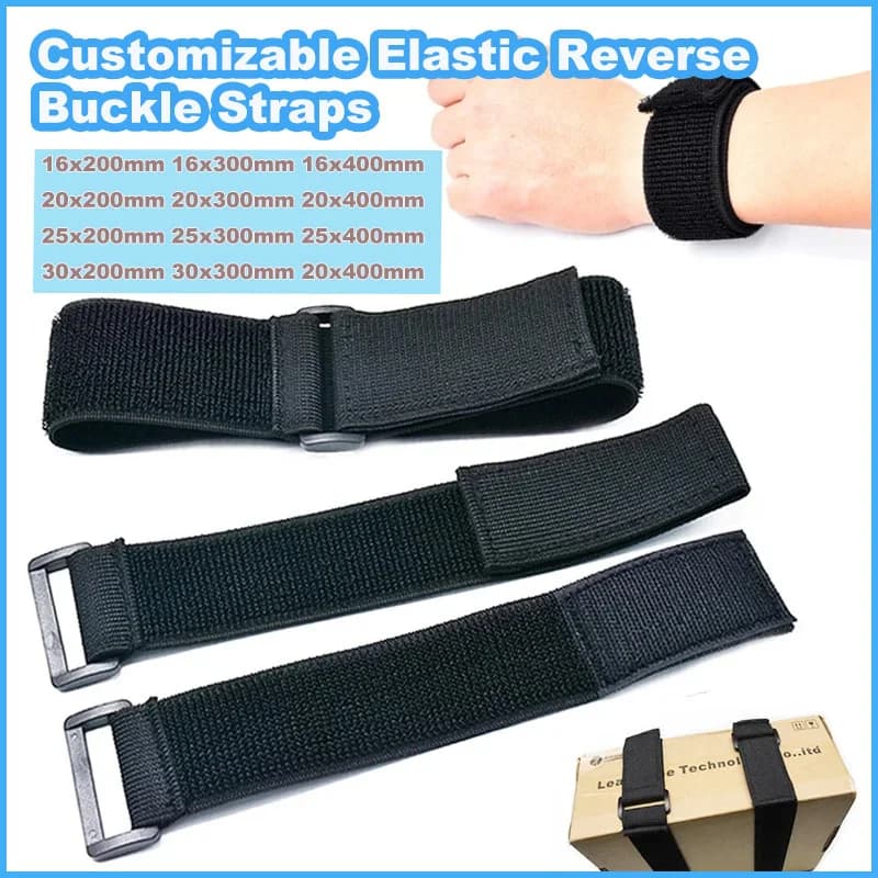 5Pcs Customizable Elastic Reverse Buckle Straps Hook and Loop Adjustable Stretchy Multi-Purpose Cable Ties Straps 200/300/400mm