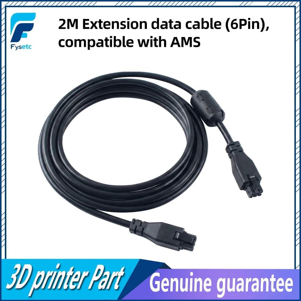 2 m to 6 pin extension cable compatible with AMS, improves print efficiency and optimizes 3D printer printing space
