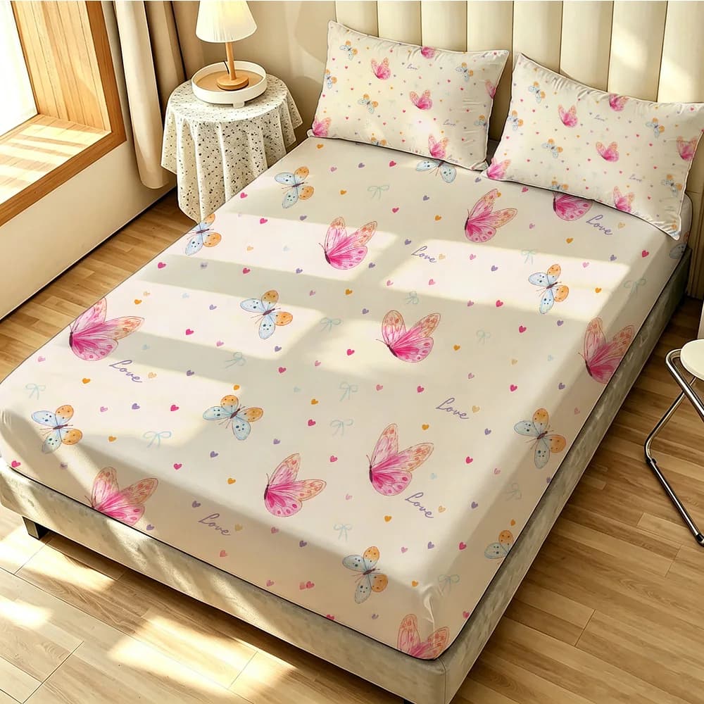 Set di lenzuola senza nucleo con stampa farfalla rosa, 3 pezzi, diverse misure, copriletto morbido, accessori per la camera da letto, decorazioni