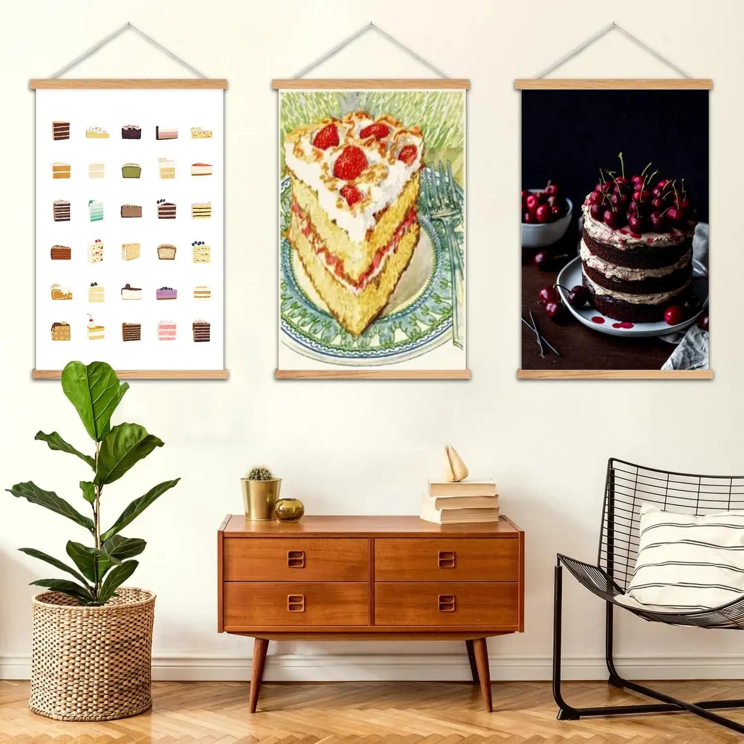 Artistic poster on canvas with mural painting with cake frame, print of artistic wall images, modern poster for family bedroom decorations, decorative painting