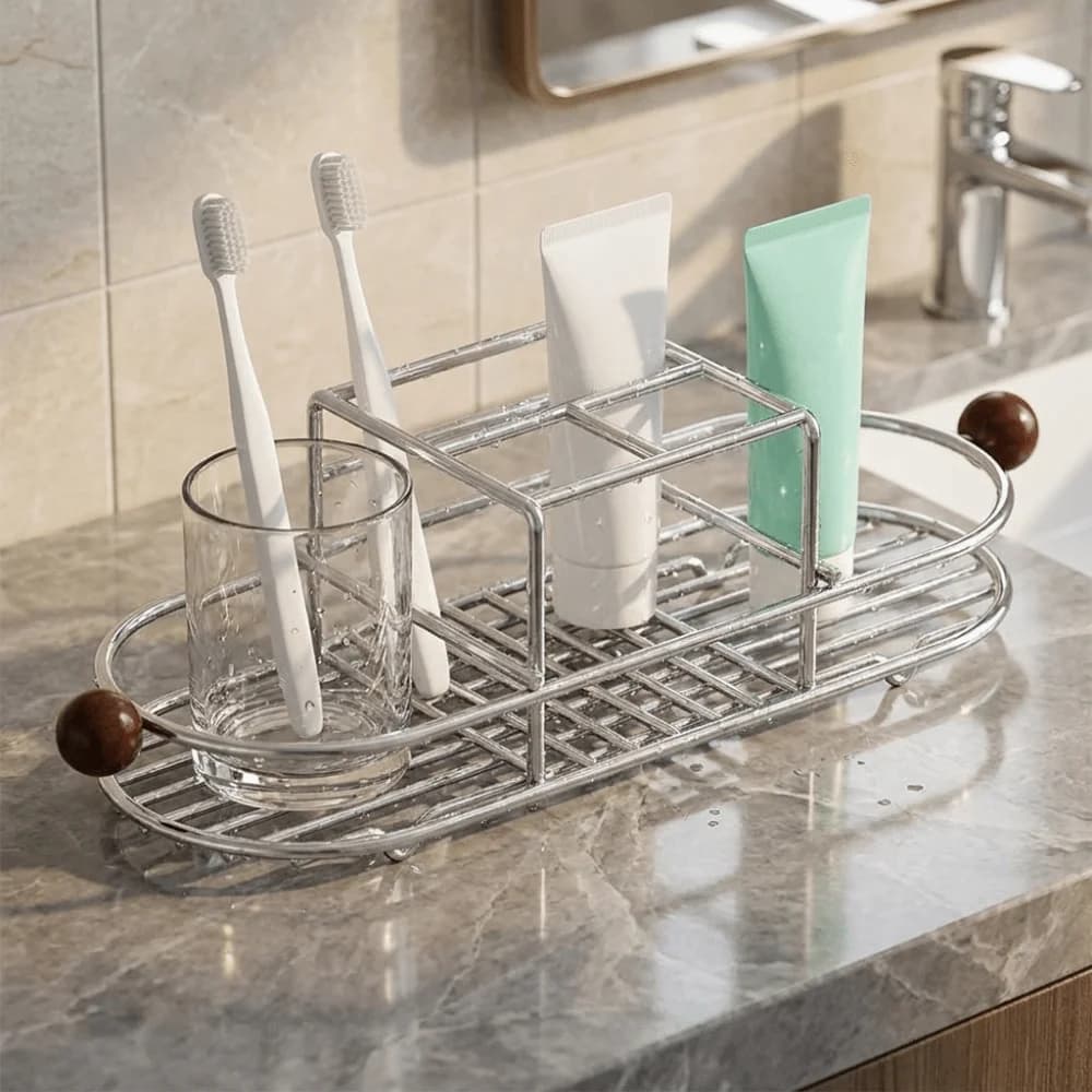Durable Stainless Steel Toothbrush Holder Waterproof Rustproof Toothpaste Rack Space Saving Quick Dry Mouthwash Cup Rack Shower