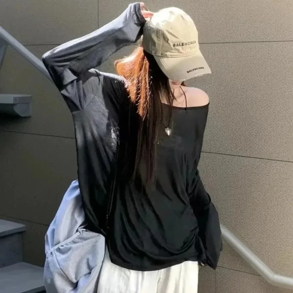 T-shirt Estiva da Donna, Sottile e Trasparente, Oversize, Stile Coreano Chic, Top Bianco Casual a Maniche Lunghe