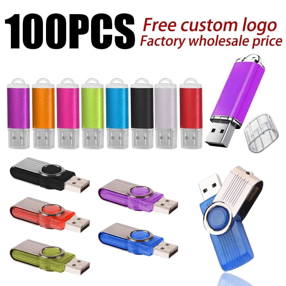 100 Pezzi/Lotto Chiavette USB Colorate all'Ingrosso 2.0 1G 2G 4G 8G 16GB 32GB 64GB con Incisione Laser Gratuita