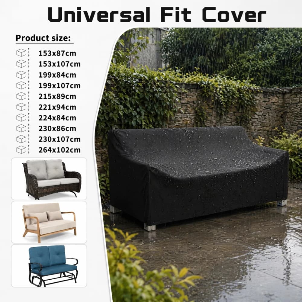10 Size Outdoor Double Sofa Protector Cover, Waterproof Terrace Sofa Guard with Adjustable Buckles and Windproof Drawstring