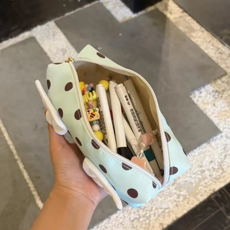 Plush Wings Polka Dot Pencil Case Large Capacity Portable Stationery Pouch for Students School Office Travel Use
