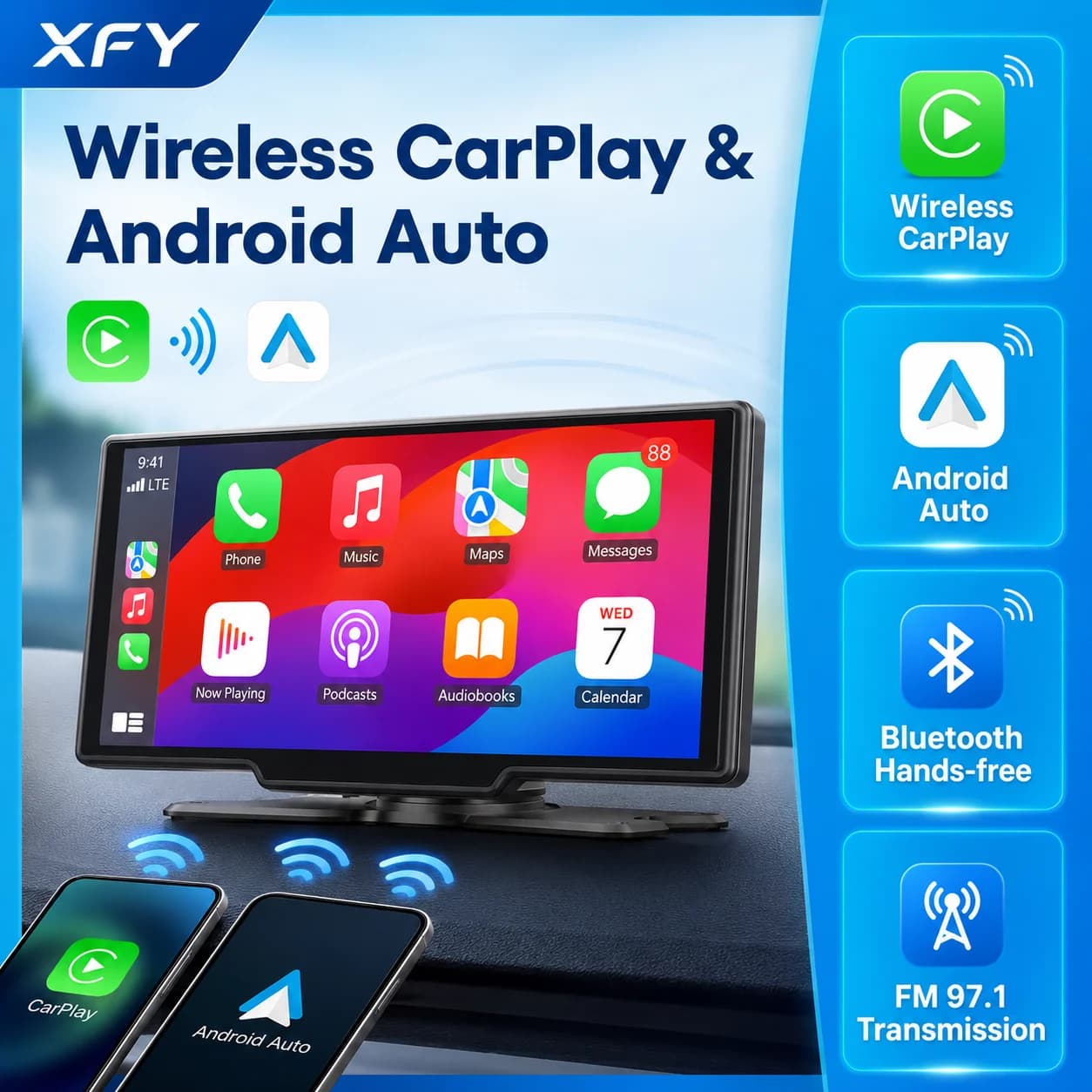 Autoradio Universale 10.26'' con Carplay Wireless, Schermo Touchscreen Intelligente, Lettore Multimediale Video, Android Auto, Stereo per Auto