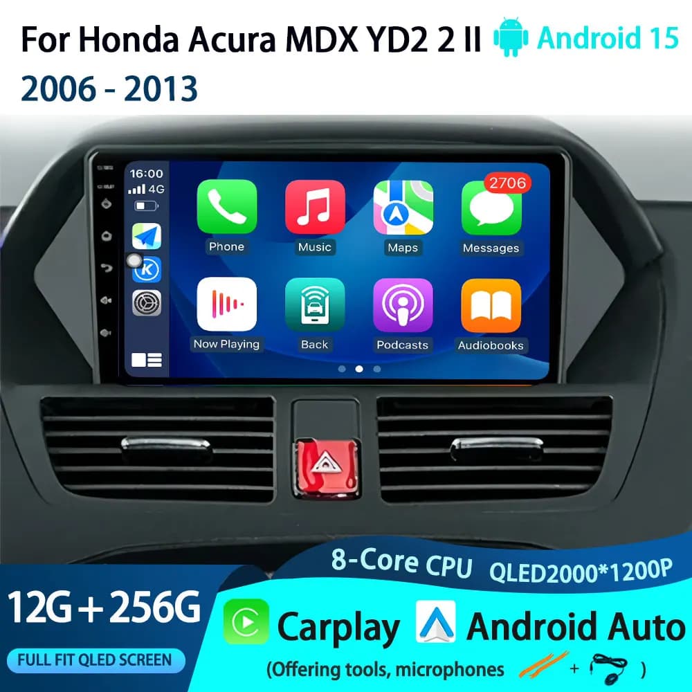 Android Auto For Honda Acura MDX YD2 2 II 2006 2007 2009 2010-2013 Carplay Autoradio Multimedia Reader BT DSP Stereo