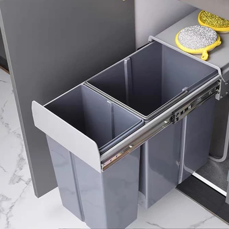 Sorting Slide Recycling Drawer 40 Liters Cabinet Household Hidden Kitchen Trash Waste With Lid Garbage Pull Out Dust Bin Large