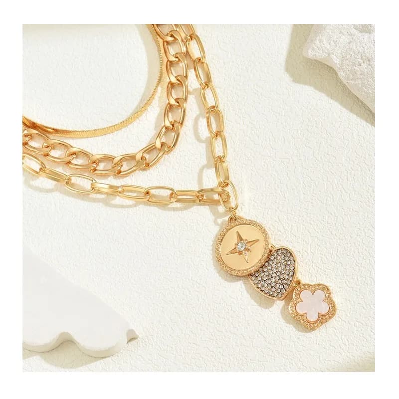 Collana Multistrato da Donna con Diamanti, Stile Pendolare alla Moda, Design Personalizzato a Fiore d'Amore, Lunga Catena per Clavicola