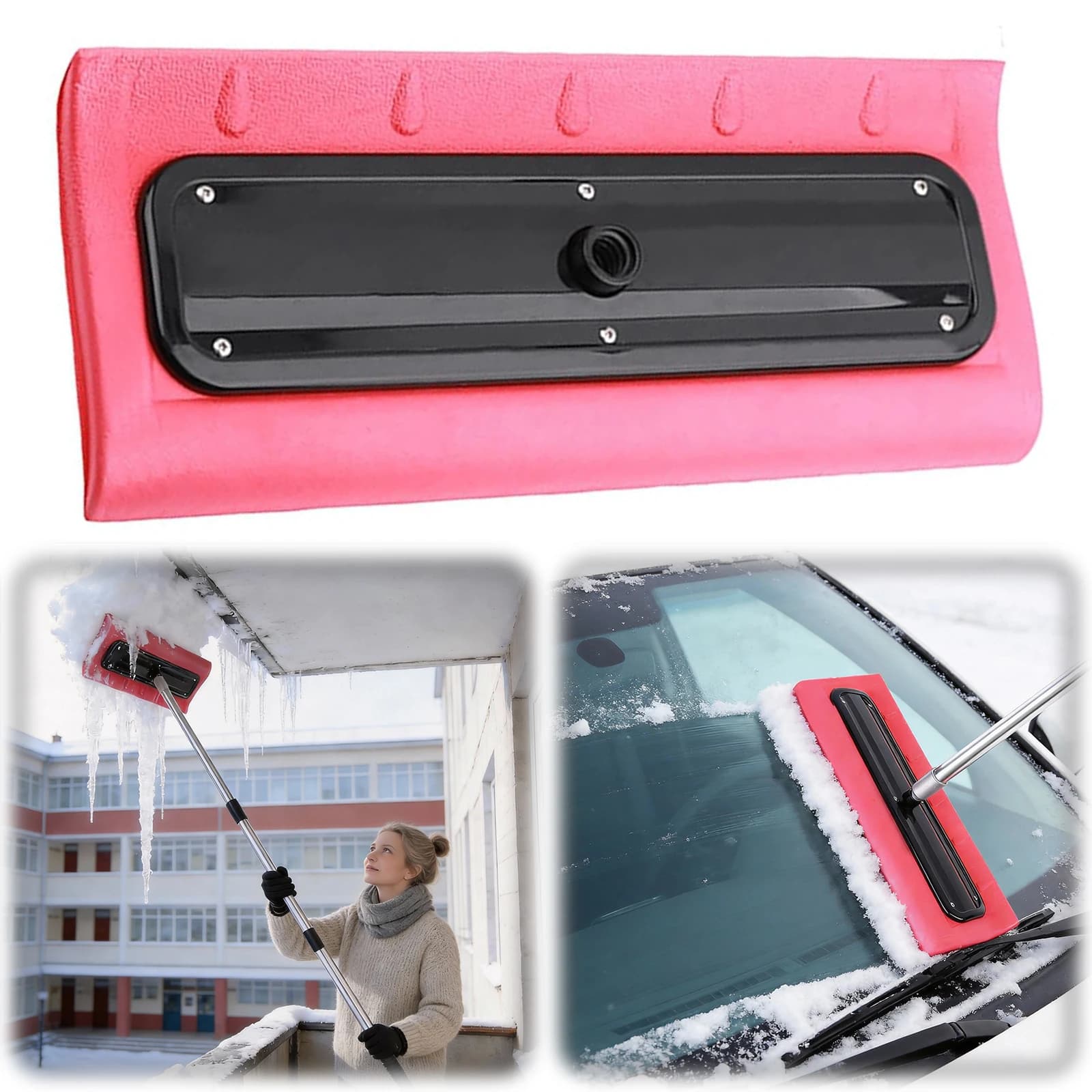 Car Roof Snow Scraper with No-Scratch Head Winter Snows Removal Tool for Windshields Solar Panels and Shingle Overhangs SnowRake