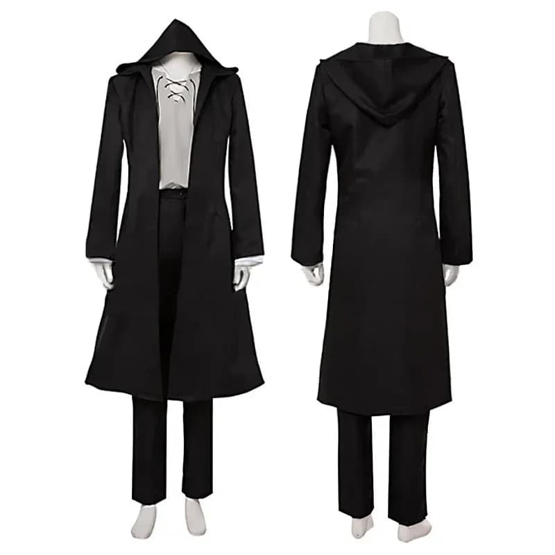 Eren Jaeger Cosplay Costume Anime Titan Costume Wig Cosplay Eren Yeager Black Hooded Trench T-shirt Pants Halloween Clothes