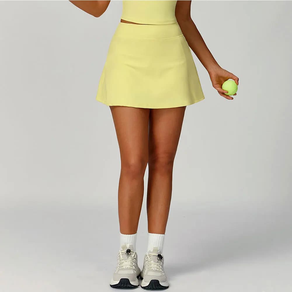 Pantaloncini da yoga da donna Gonne corte sottili estive Minigonne ultra corte Allenamento in palestra Corsa Fitness Tennis Gonne sportive anti-luce