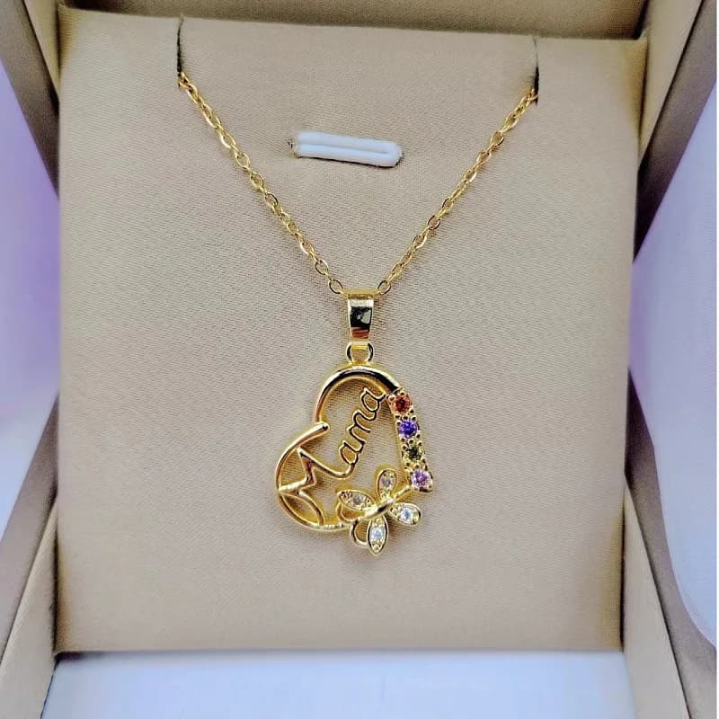 Collana con ciondolo lettera mamma cuore di cristallo multicolore per donna mamma farfalla girocollo gioielli in acciaio inossidabile regalo per la festa della mamma
