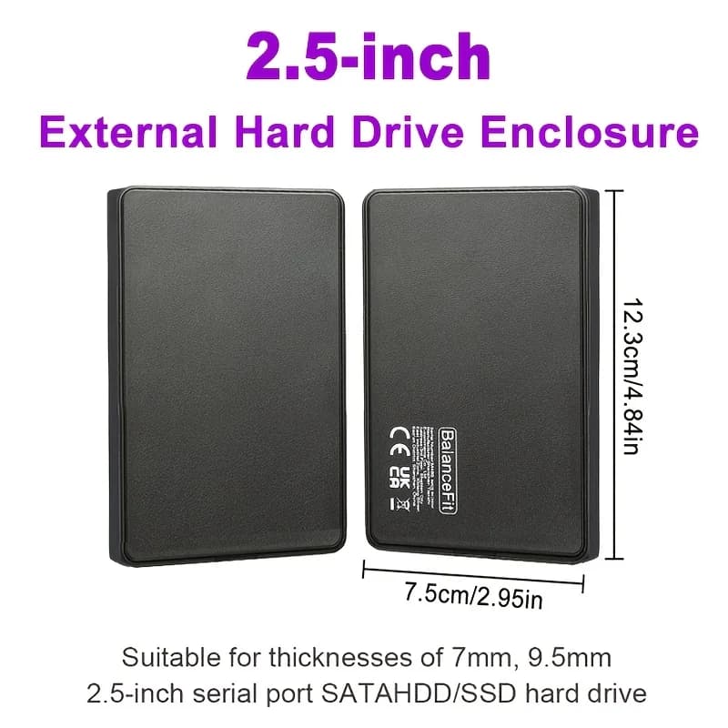 2.5-Inch External Hard Drive Enclosure for 7mm/9.5mm SSD HDD Hard Drives, USB 3.0 to SATA III External Hard Drive Enclosure