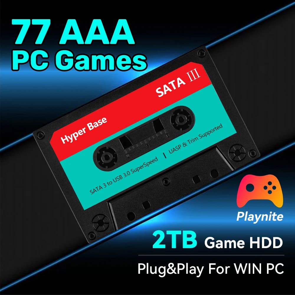 Disco Rigido da 2TB per Giochi con 77 Giochi AAA per PC, Plug and Play per Console di Gioco, Compatibile con PC/Laptop Windows, HDD Esterno Playnite