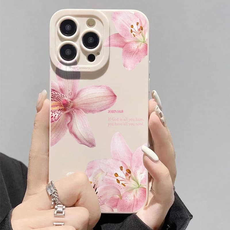 Blue Floral Painted Silicone INS Phone Case For iPhone 17 16 15 14 13 12 11 Pro Max 7 8 Plus XS XR 16e Shockproof Soft TPU Cover