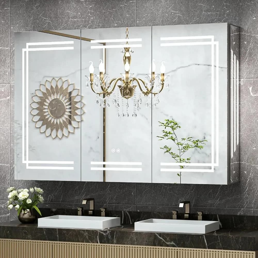 y 48x32 in armadietto dei medicinali Specchio cosmetico a LED per bagno 3 colori Dimmerazione continua CRI 80+ Funzione di memoria antiappannamento Parete
