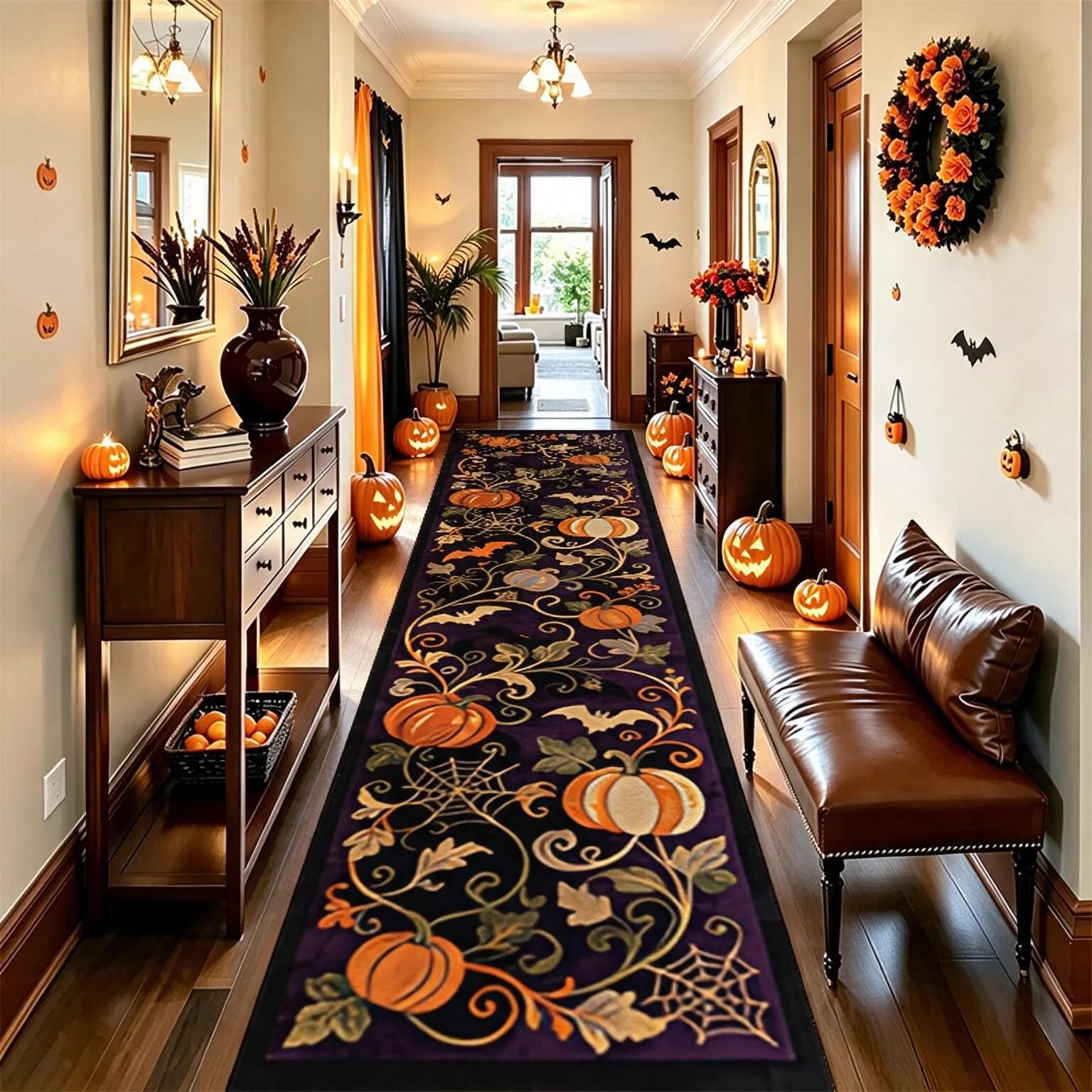 Extra Large Halloween Runner Rug for Hallway, Entryway and Living Room, Long Rectangular Floor Mat for Outdoor Dining, Kitchen, Doorway and Bathroom, Non-Slip PVC Backing, Exquisite Printed Design