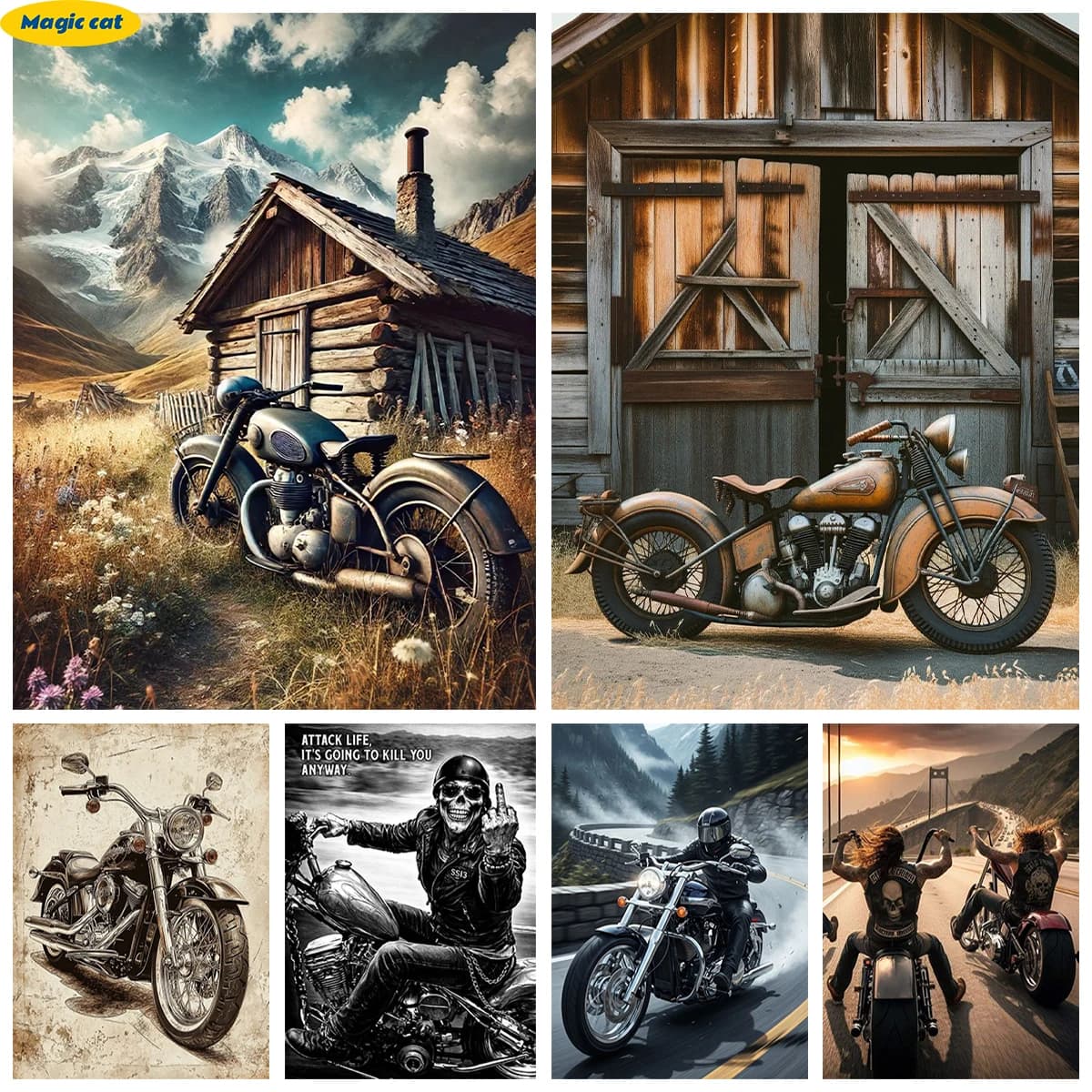 American-style retro motorcycle 5D Diamond Painting Cruiser motorcycle DIY Diamond Embroidery Room Home Wall Decor Gift