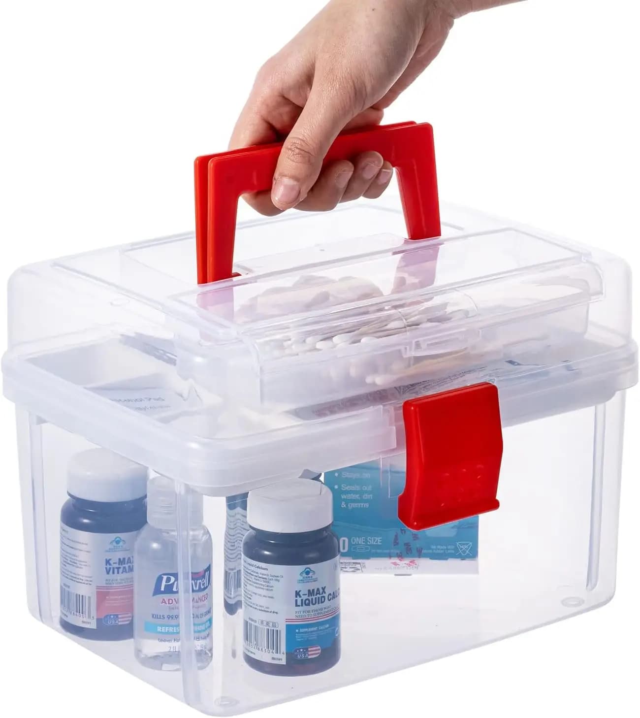 Contenitore di Pronto Soccorso Premium Trasparente da 10 Pollici con Vassoio Rimovibile e Coperchio a Sgancio Rapido, Kit di Emergenza Portatile, Forniture Mediche