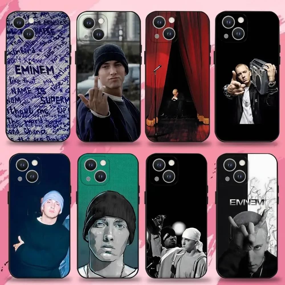 Cover per iPhone di Eminem, in morbido silicone nero, compatibile con iPhone 16, 15, 14, 13, 12, 11 Plus, Pro Max, XS, X, XR, SE, Mini, 8, 7