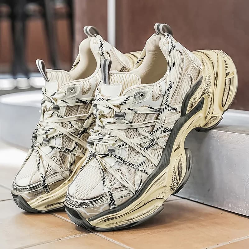 Nuove Scarpe Casual da Coppia con Lacci in Colori Misti, Comode e Traspiranti per Corsa e Passeggio, Sneakers da Uomo con Suola Spessa Stile Street