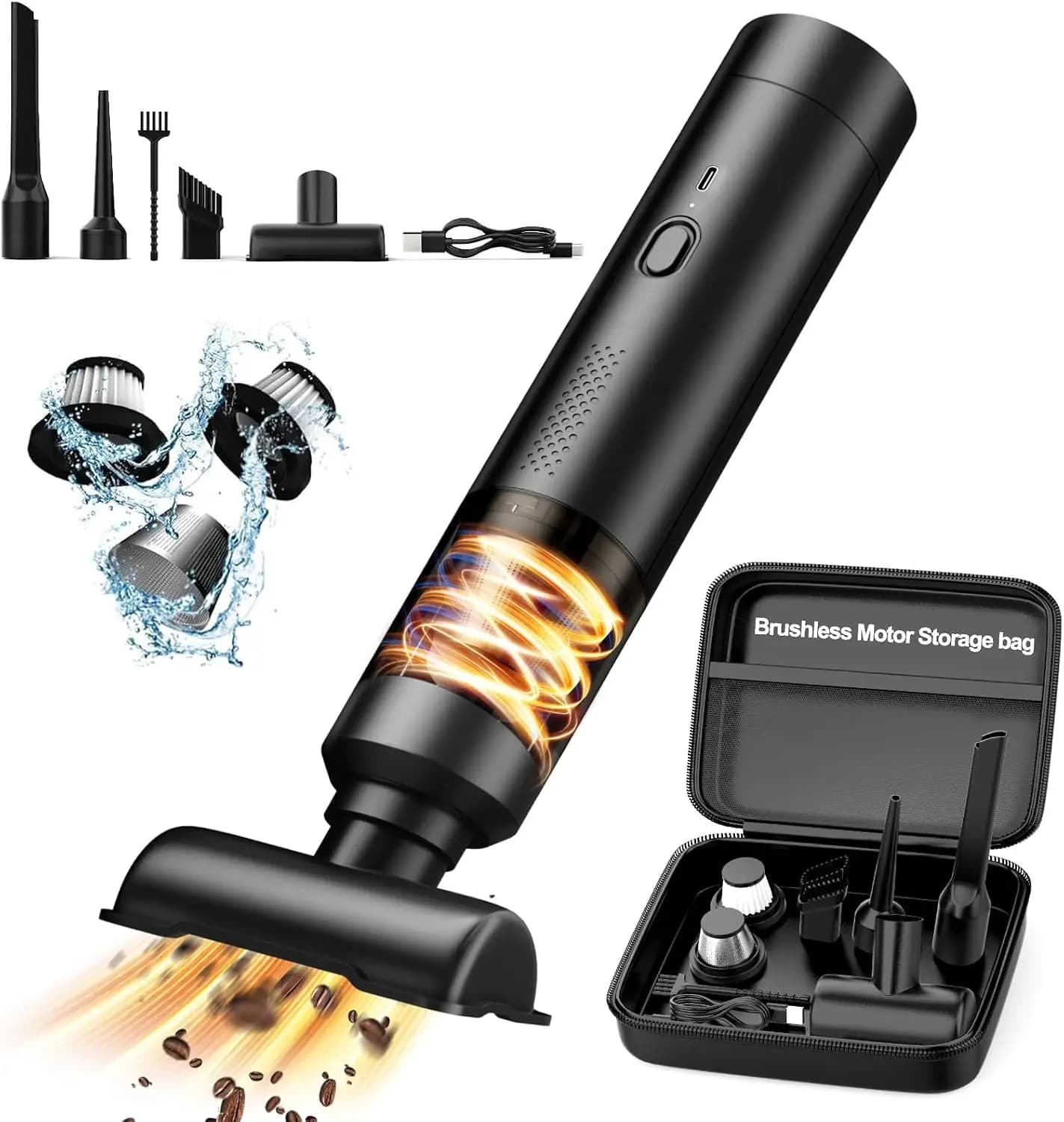 Mini aspirapolvere per auto wireless V-16 Pro, macchina per la pulizia portatile ricaricabile (nero)