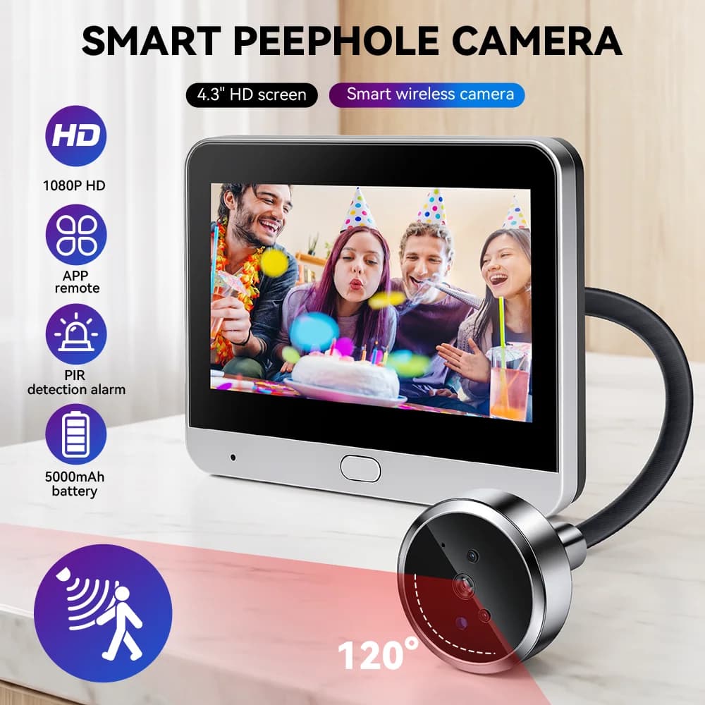 Videocitofono Wi-Fi con Telecamera Spioncino Mini, Rilevamento Movimento PIR e Registrazione Video