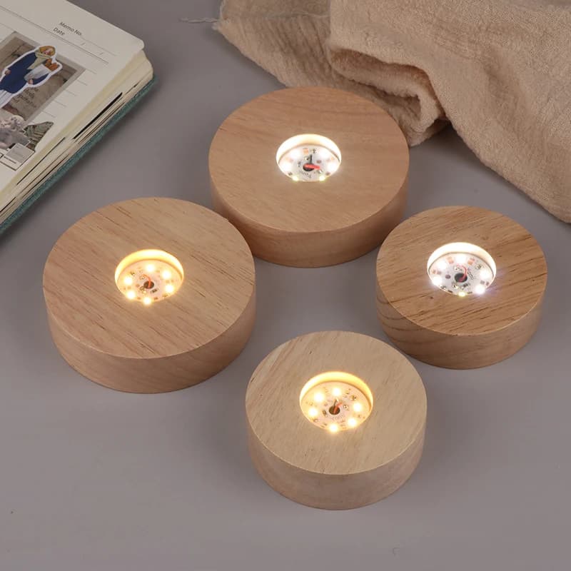 Base per display a LED in legno da 8 cm/10 cm alimentata a batteria - Supporto illuminato per arte in cristallo/vetro con modalità luce notturna