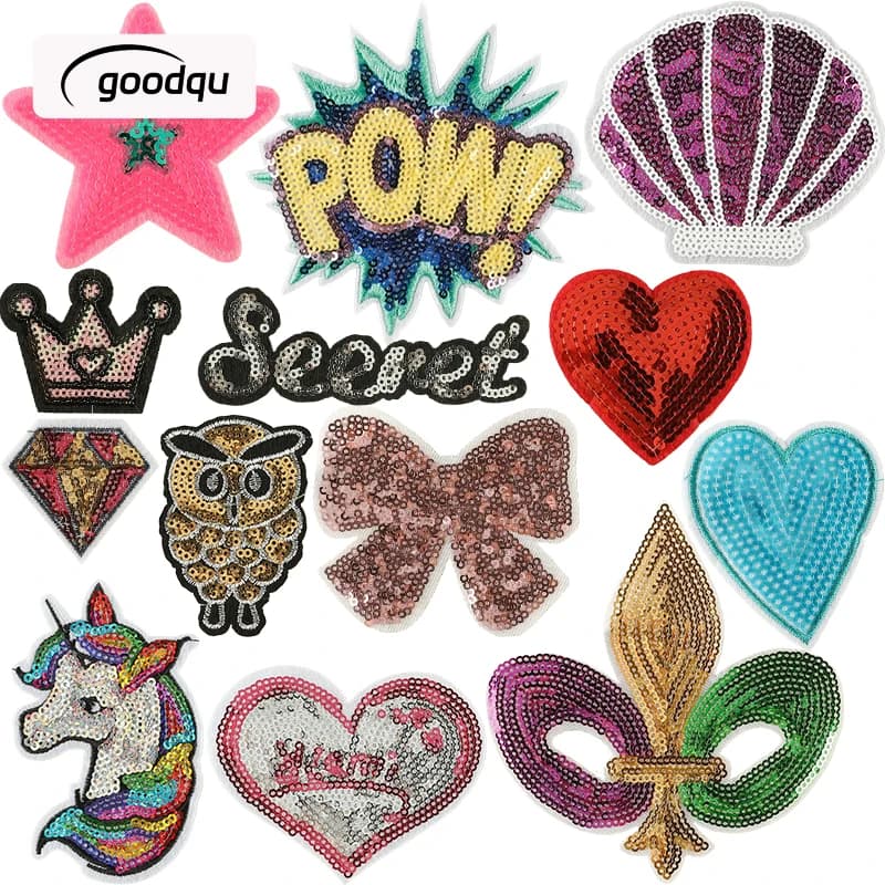 Glitter Bow Cute Iron On Patches For Clothes Embroidered Kids Girls Big Anime Sewing Sticker Applique Fabric Diy Thermal Jackets
