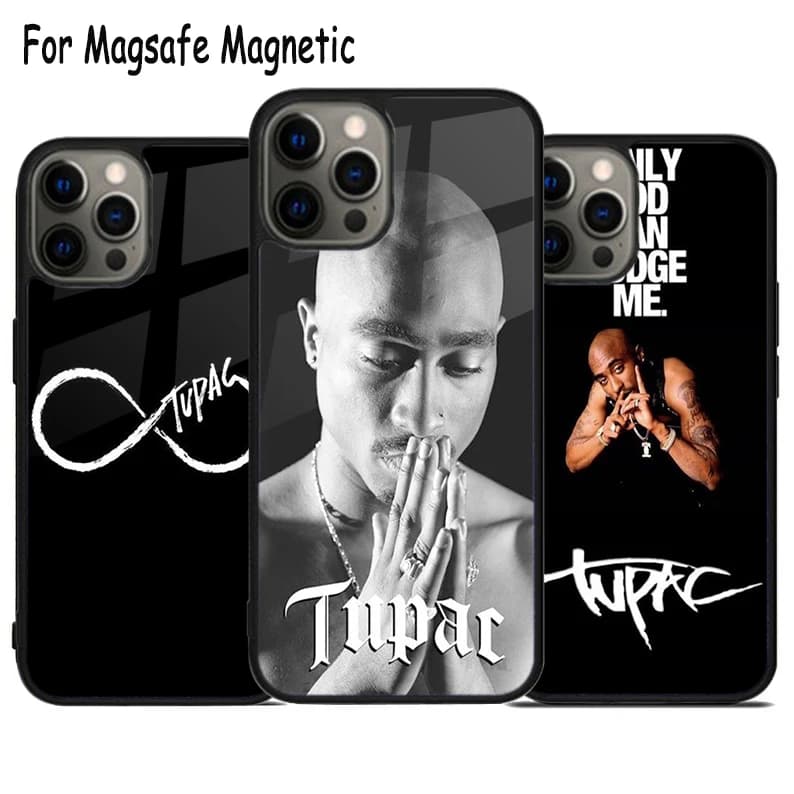 Cover per telefono con ricarica wireless Tupac 2Pac Shakur per iPhone 17 Air 15 16 16e 14 13 11 12 Pro Max Plus, cover magnetica Magsafe con paraurti