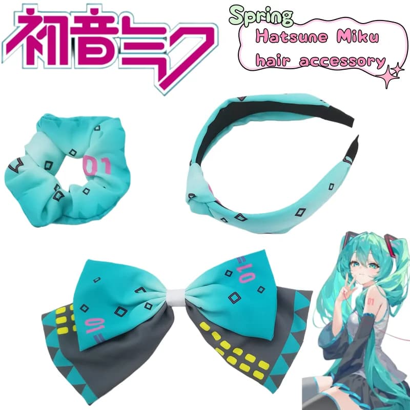 Nuovo Hatsune Miku fascia per capelli fascia per capelli creativa di alta moda anime stampa di cartoni animati studente carino fresco dolce bowknot accessorio per capelli panino