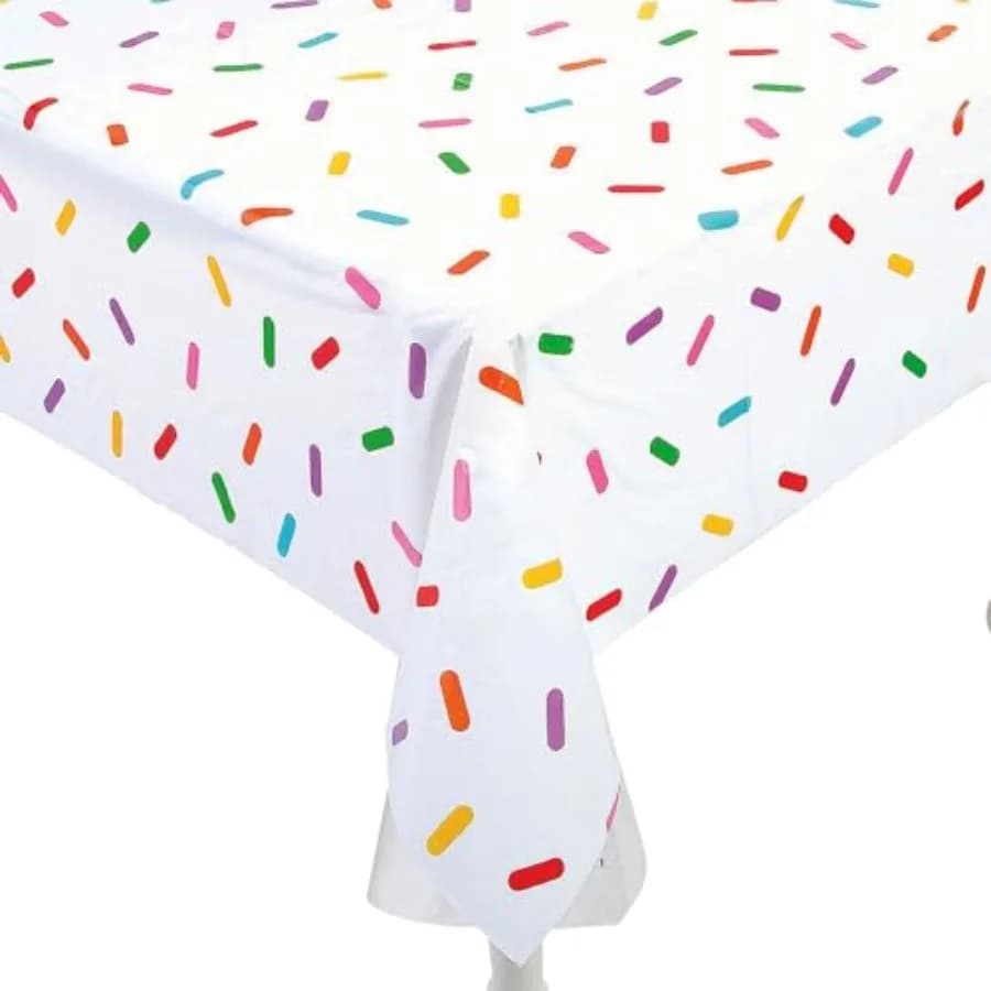 Birthday Sprinkle Table Cloth Roll - Plastic Table Cover Disposable 40 x 100 Foot - Party Tablecloth for Rectangle Table Bulk T