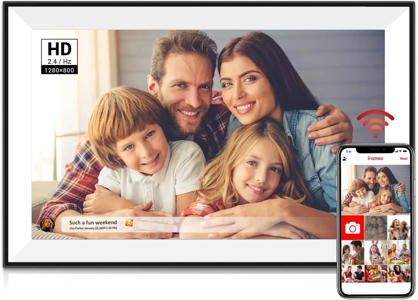 Frameo Digital Picture Frame 10.1 Inch Smart WiFi Photo Frame, IPS Touch Screen, 32GB, Load from Phone App, Auto-Rotate for