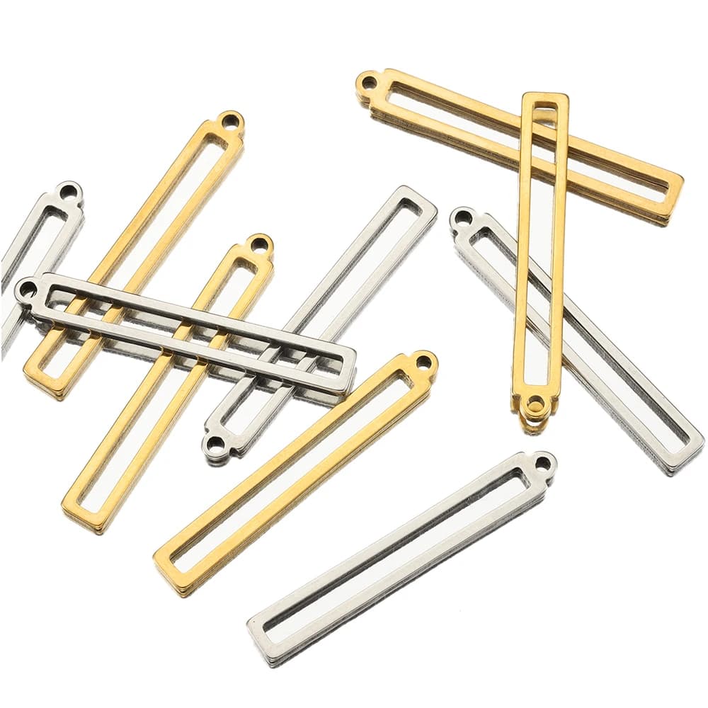 10 pendenti con barra geometrica rettangolare lunga in acciaio inossidabile da 32 mm, pendenti scavati per gioielli fai da te, collane, orecchini