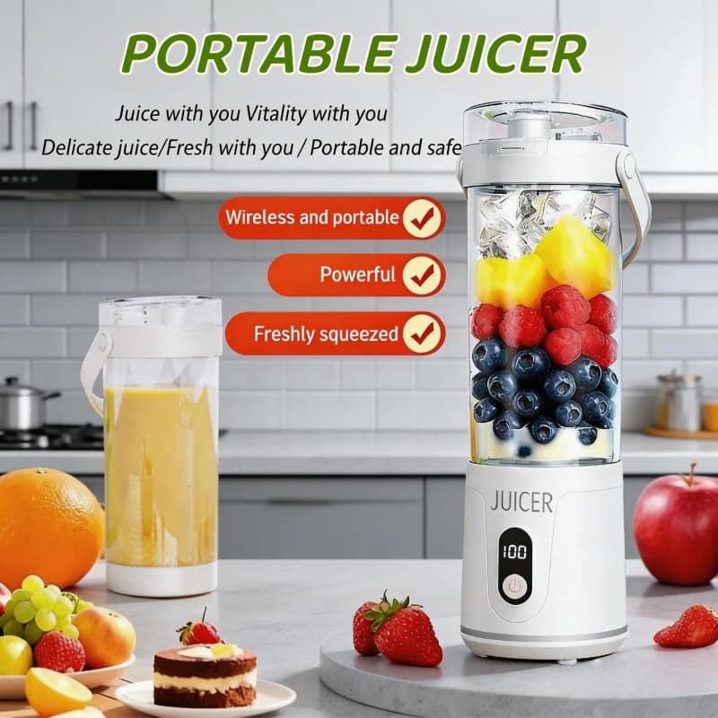 Portable Blender 600ml, Electric Spremiagrumi USB, Fruit Juice Cup, Smoothie Blender with 2 Containers