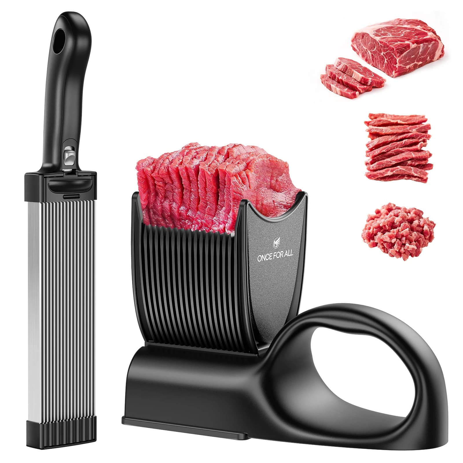 Affettatrice per Carne Fresca ONCE FOR ALL con Manico, Set di Coltelli da Cucina per Affettare e Sminuzzare la Carne, Taglierina Manuale per Jerky, Affettatrice per Alimenti