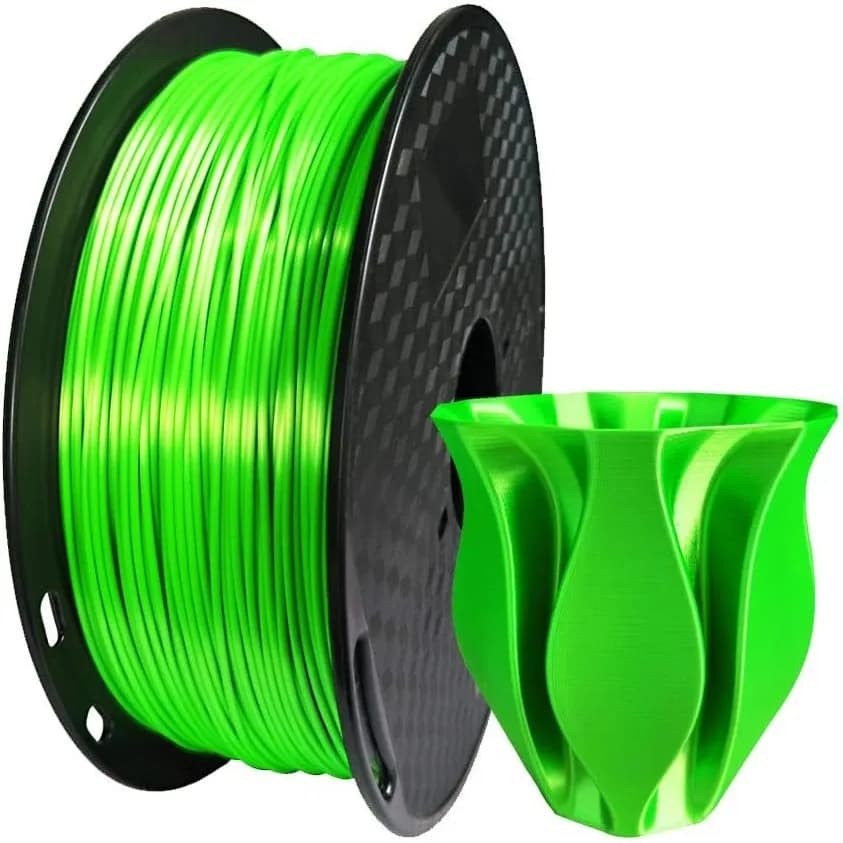 Filamento PLA Verde Seta 1.75mm Bobina da 1KG per Stampanti 3D FDM, Verde Neon Brillante con Finitura Metallica Lucida