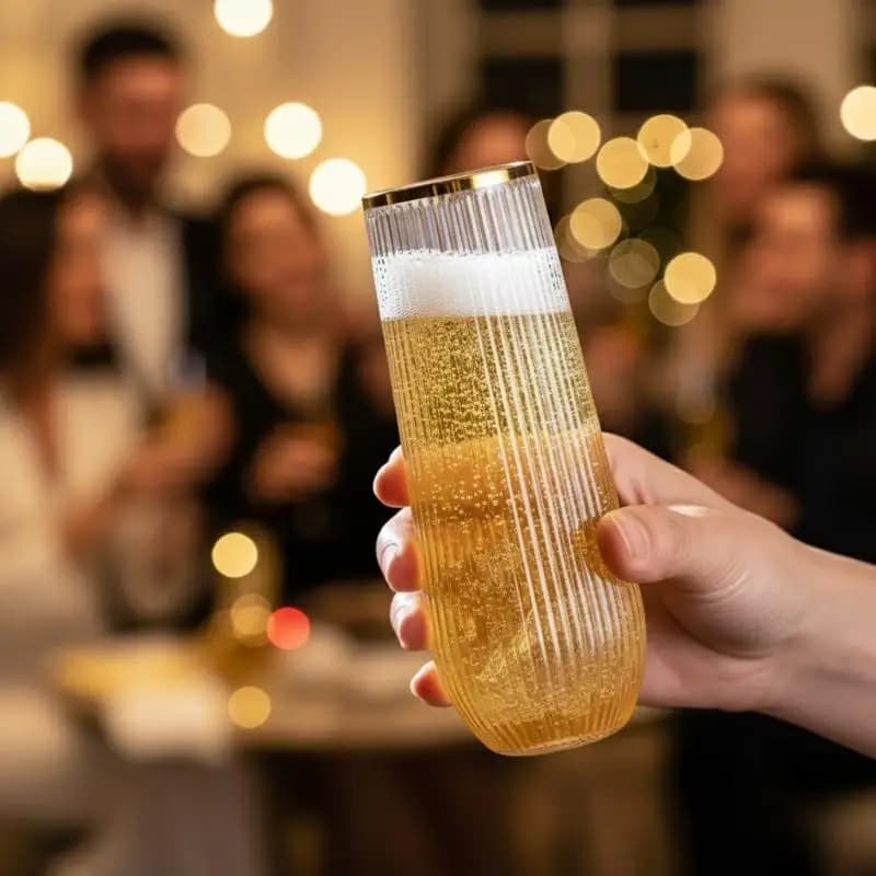 Set di 6 Bicchieri da Vino Senza Stelo in Plastica Trasparente con Costole, Infrangibili, per Matrimoni, Eventi all'Aperto, Barbecue e Ricevimenti