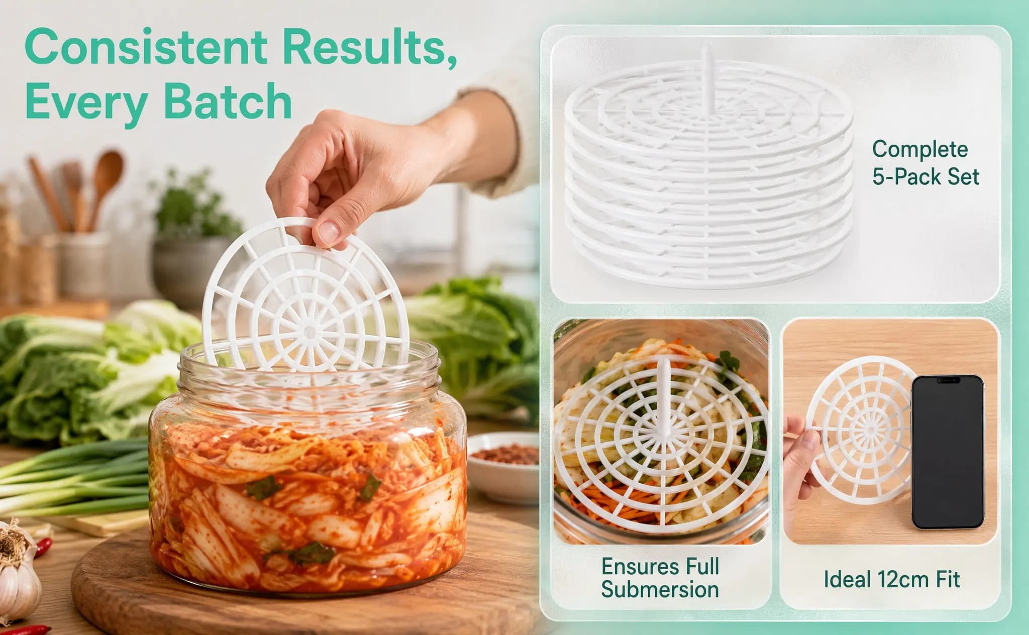 5Pcs Vegetable Press Mesh Pickle Jar Weight Plate Fermenting Presser for Sauerkraut Kimchi Canning Jar Accessories