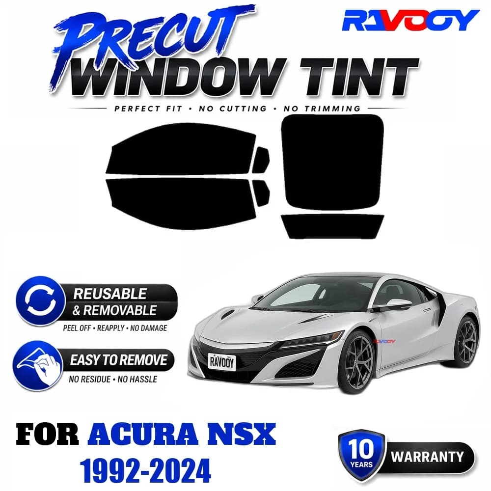 RAVOOY Precut Window Tint, Reusable Removable EPU Film, Custom Fit for Acura NSX 1992-2024, UV Heat Protection