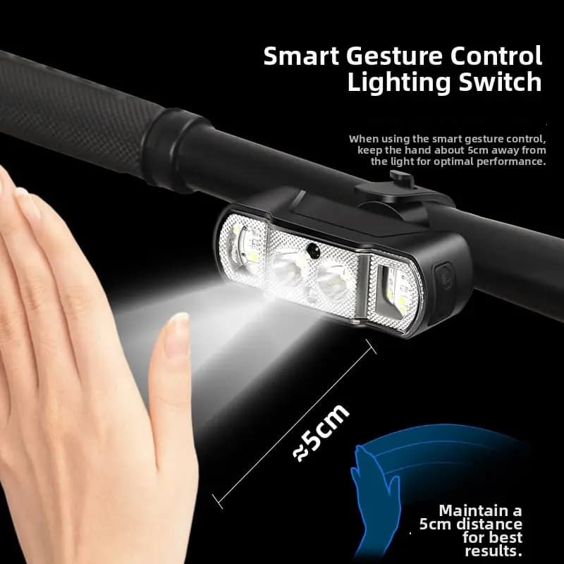 USB Rechargeable Front Bike Light 350 Lumen with Adjustable Brightness and Hand-Wave Trigger for Outdoor Sports