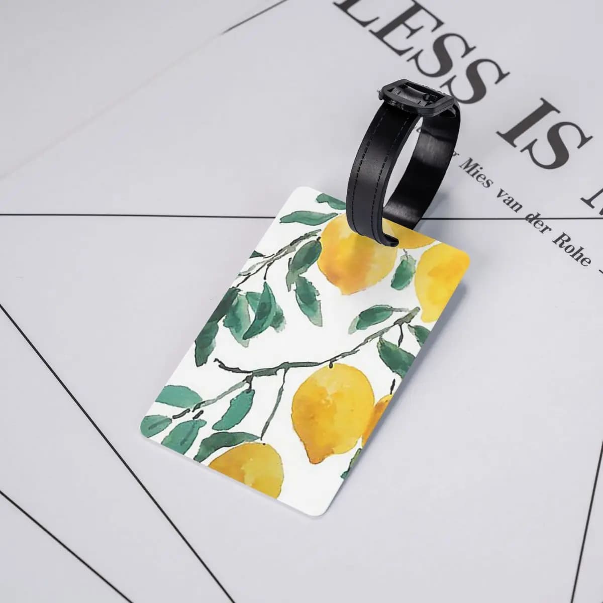 Etichette per bagagli dipinte a mano con limoni gialli ad acquerello, accessori per valigie, etichetta per bagaglio da viaggio, porta etichetta per imbarco, porta nome e indirizzo