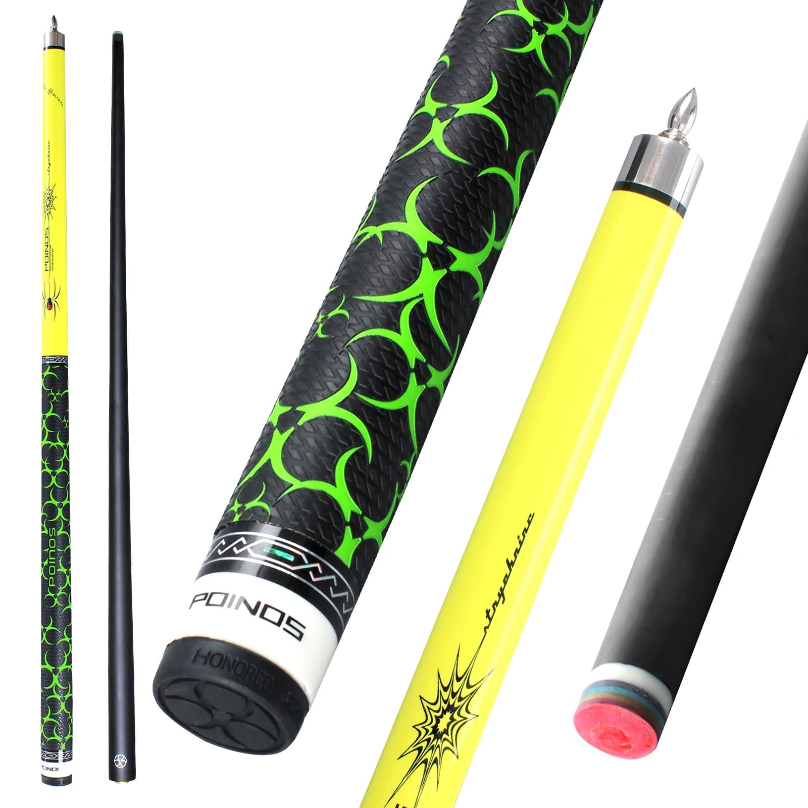 POINOS-R Series Carbon Fiber Pool Cue, 12.5mm Multi-layer Tip with Bullet Joint, Solid Wood Butt with Anti-Slip and Sweat Absorbing Grip, XTC Ferrule, Professional Pool Cue Sticks