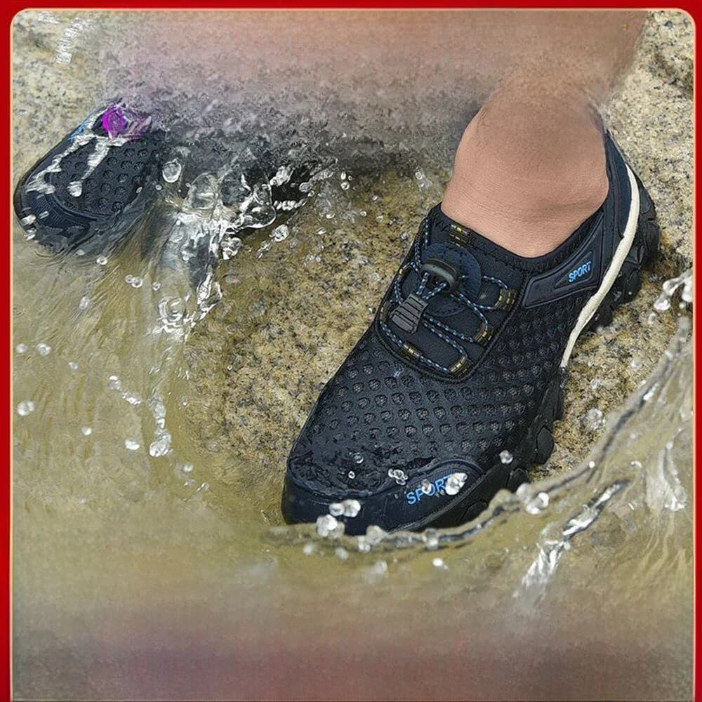 Scarpe casual da esterno in rete traspirante, scarpe sportive estive da uomo, scarpe scavate per il passaggio all'acqua, fondo morbido, resistenti all'usura, per escursioni