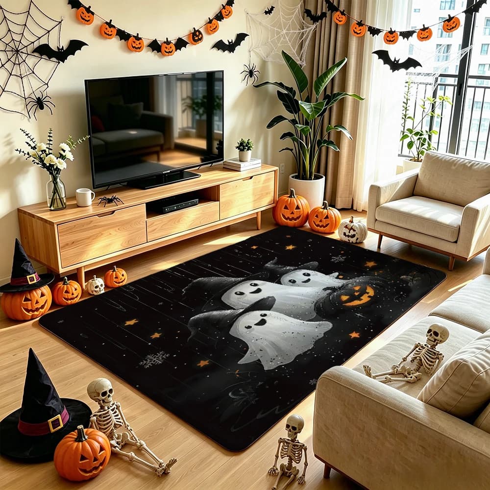 Halloween Cute Ghost Pumpkin Doormat Non-slip Washable Entrance Rug Indoor Outdoor Home Decor Floor Mat